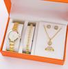 Fake Three-Eyed Ladies 5Pcsset Steel Belt Women'S Watch Casual Korean Edition Quartz Watch Set (Orange Box)