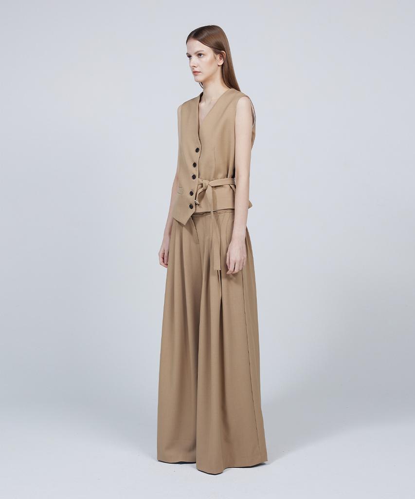Meuameu [Essential] Unbalance Band Pin Tuck Slacks