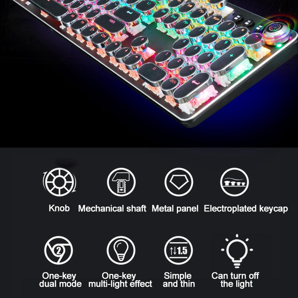104 Keys Retro Style Electroplated Keyboard Gaming Mechanical Keyboard with Lighting Effect