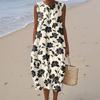 Women's Fashion Casual Sleeveless Round Neck Floral Elegant Temperament Dress