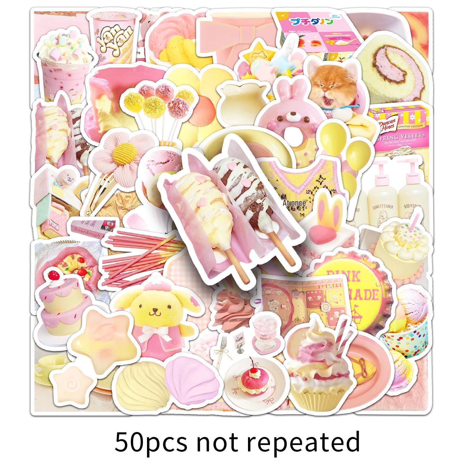 50 листов маленьких свежих желтых и розовых милых наклеек в стиле INS для DIY-декора: Бутылки для воды, Канцелярские товары, Компьютеры
