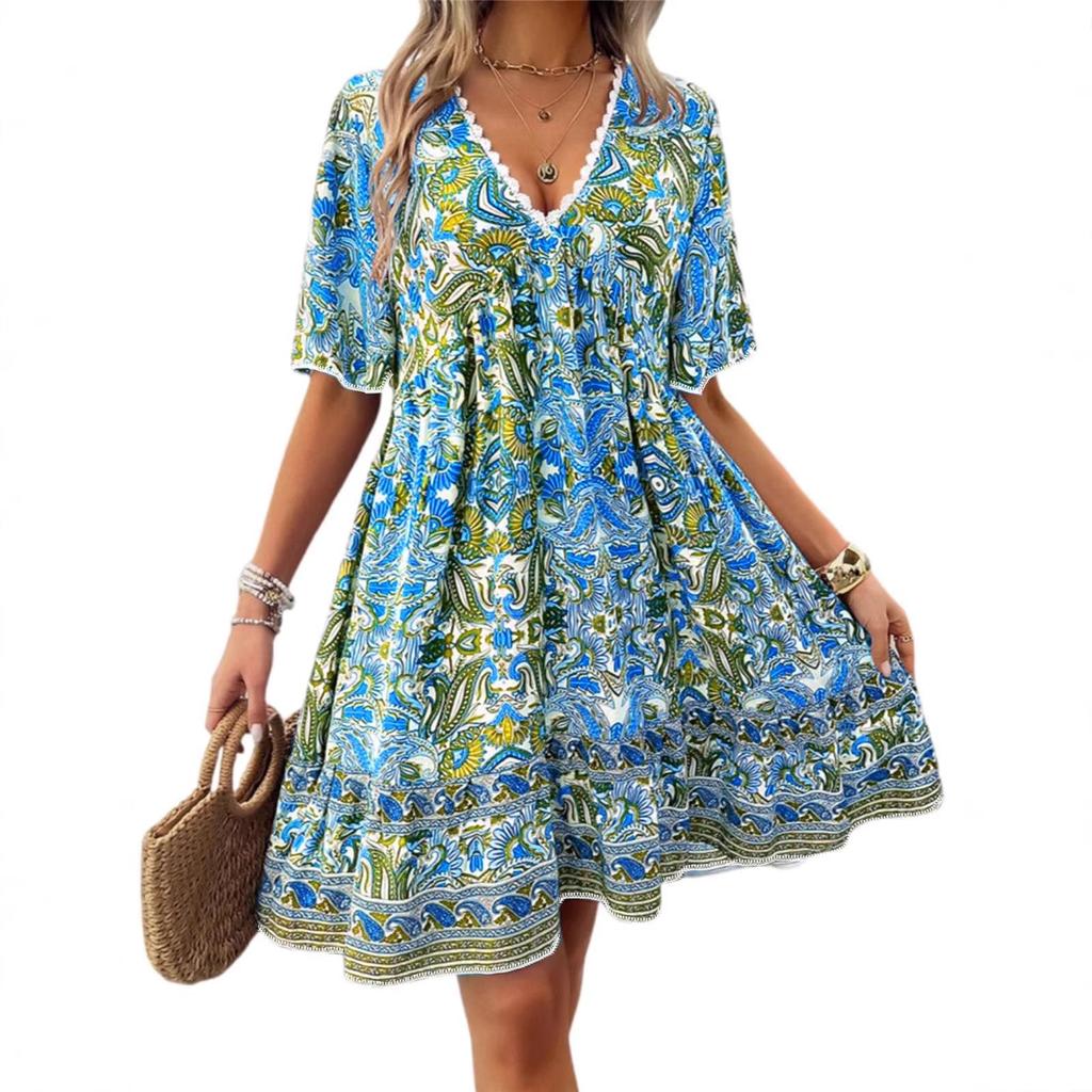 Spring 2026 Elegant Lace V-Neck Printed Dress