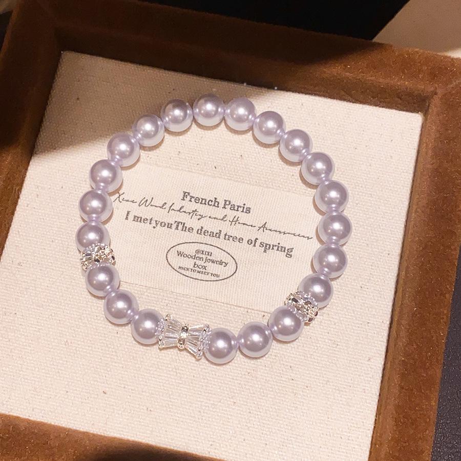 Purple Jade & Zircon Pearl Oval Beaded Bracelet - Elegant Luxury Hand Jewelry