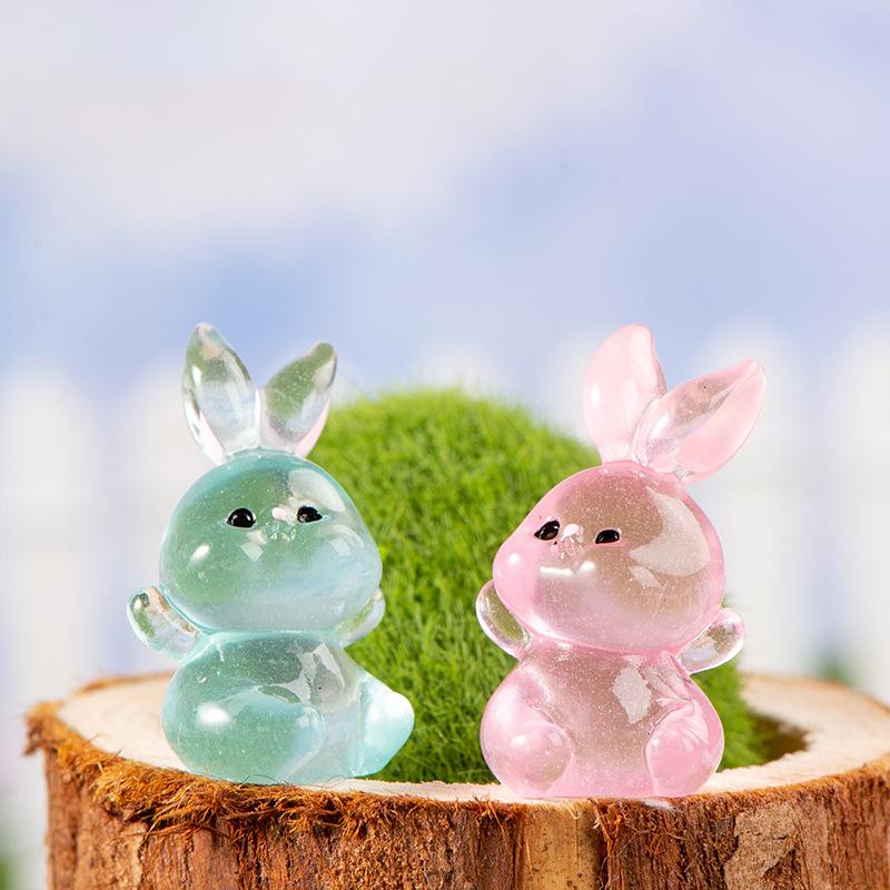 Luminous Little Rabbit Mini Figurine Micro Landscape Decoration Cute Cartoon Miniatures Home Decoration Accessories Gifts