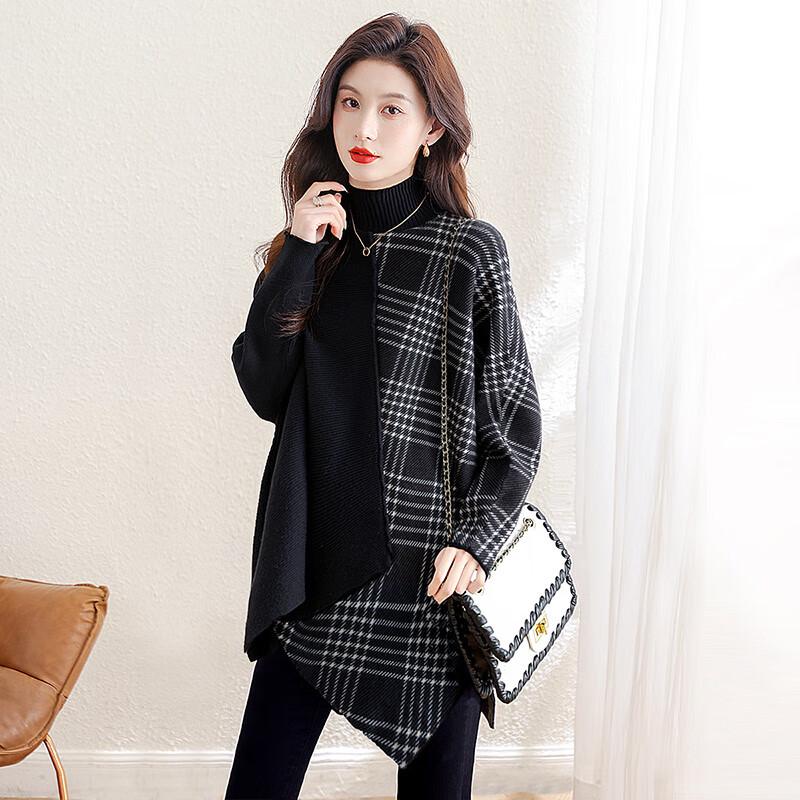 Color-block Loose Fit Semi-High Collar Sweater