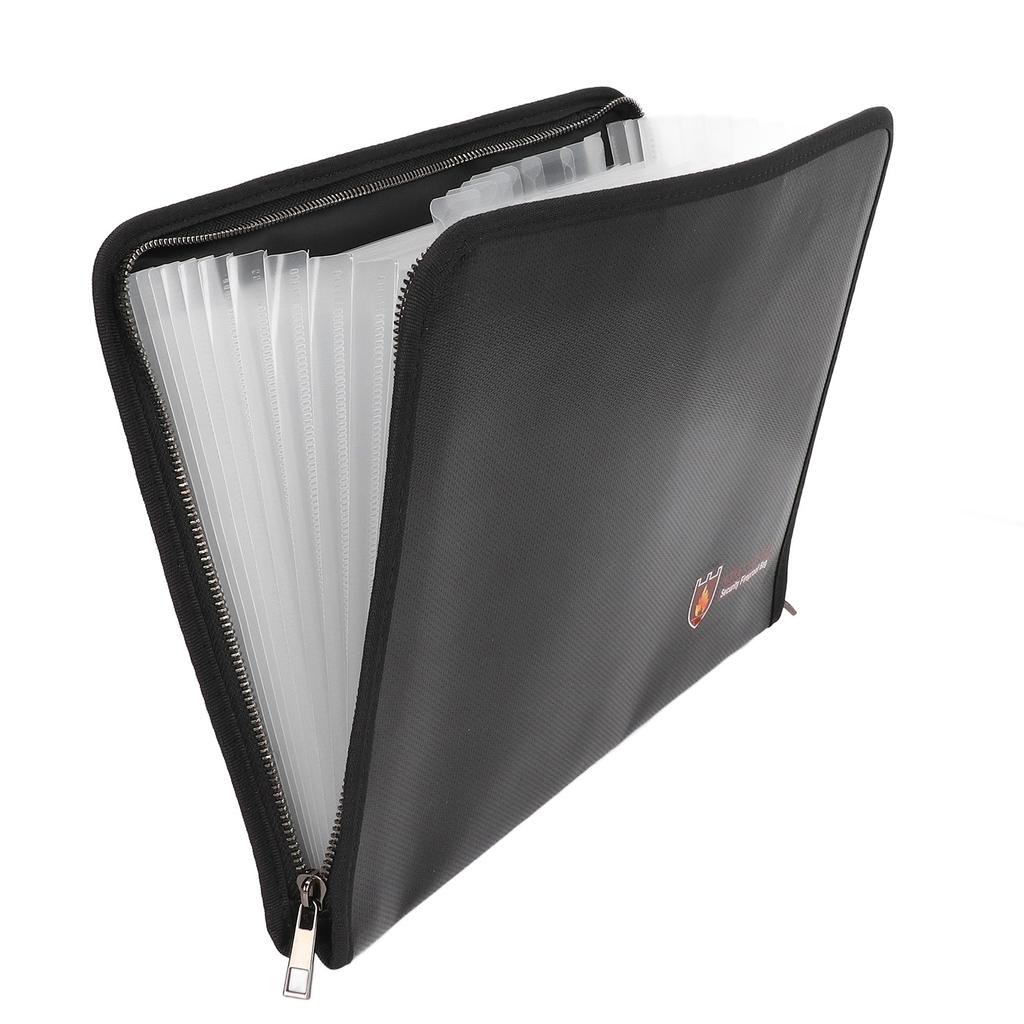 Fireproof File Folder Large Capacity 13 Layers Transparent Plastic Inner Pages Waterproof Document Holder for Office