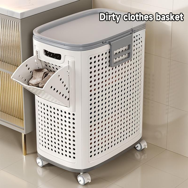 Foldable Medium Large White Laundry Baskets with Lid White Multi-Functional Portable Dirty Clothes Hamper with Wheels