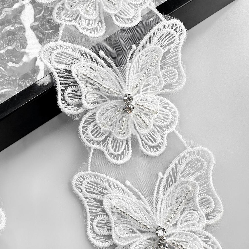 White Embroidery Butterfly Nail Diamond Barcode Clothing Lolita Dress Hair Accessories Headgear Decorative Lace Lace Accessories