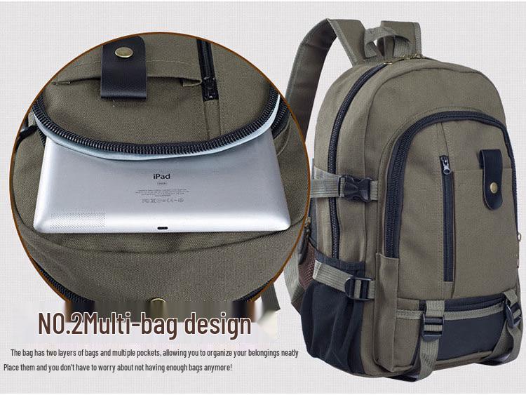 2022 Men's Casual Canvas Backpack, Large Capacity, Fashionable Double Shoulder Bag for Travel and School