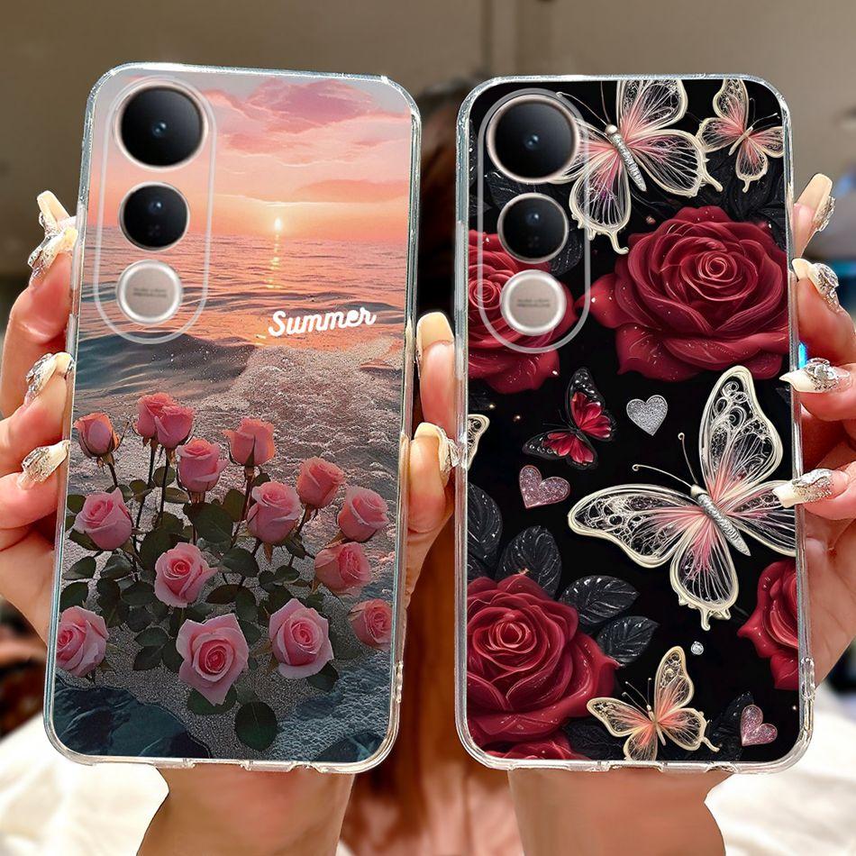 For Vivo V50 Lite V50 V2427 V2441 Elegant Floral Butterfly Phone Case For Vivo V50 V50lite 5G Soft Silicone TPU Cases