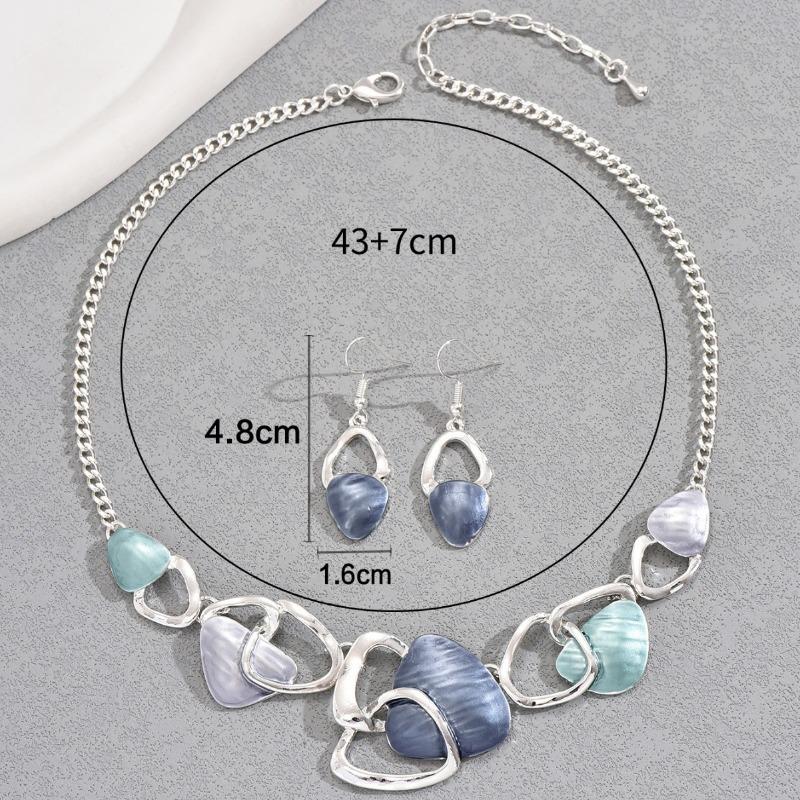 LENNIK New Hot Selling Round Oil Dripping Necklace Earring Set with High-end Feel, Irregular Design Earrings, Collarbone Chain