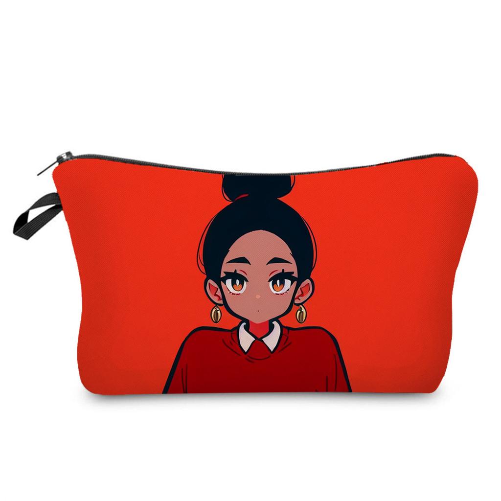 Women Black girl Print Cosmetic Bag Toiletries Organize Travel Storage Case 6846