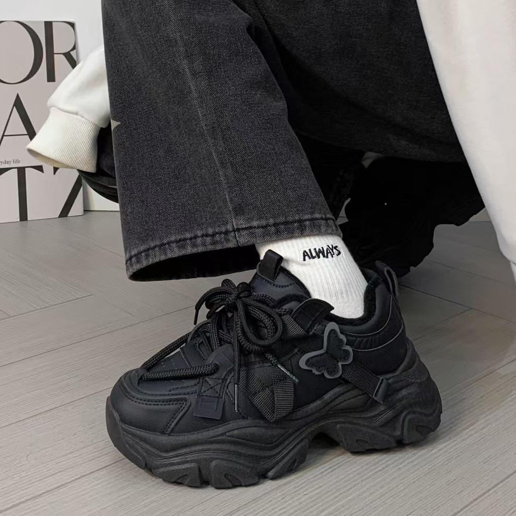 Fleece thickened dad shoes 22 winter new thick-soled heightening two cotton shoes student sports shoes