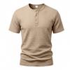 Men's Waffle Knit Henley T Shirts Short Sleeve Casual Solid Color Summer Basic Tee Tops