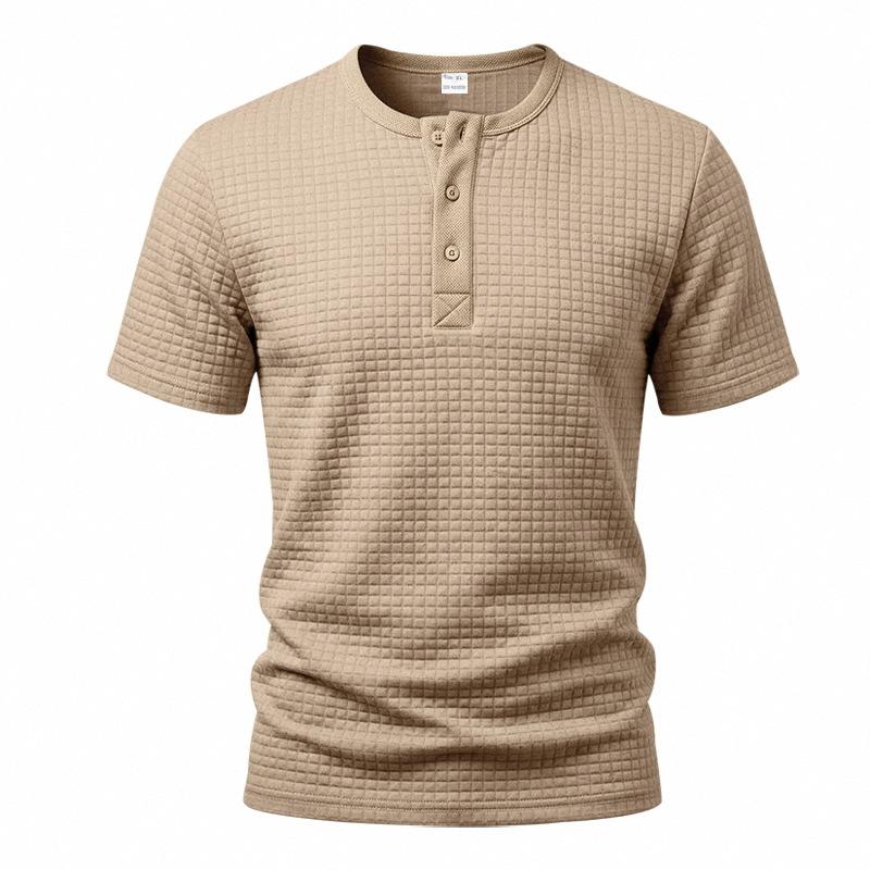 Men's Waffle Knit Henley T Shirts Short Sleeve Casual Solid Color Summer Basic Tee Tops