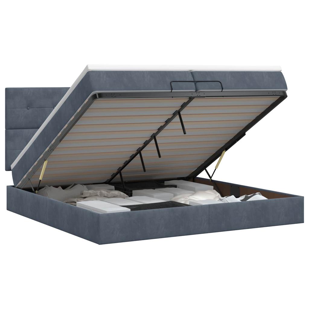 Ottoman Bed with Mattress Dark Grey 200 X 200 Cm Velvet