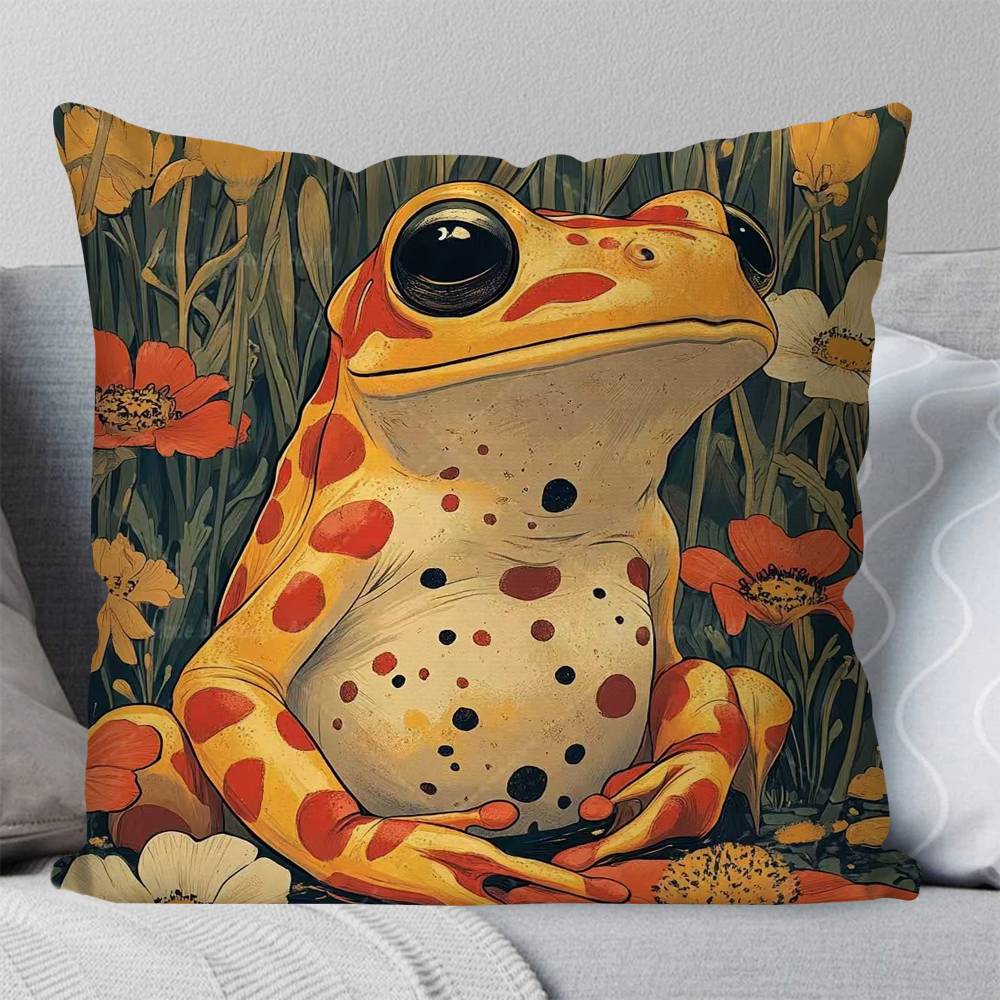 Interesting Retro Frog Pillow Case Fashion Square Pillowcase Bedroom Sofa Room Ins Decoration Leisure