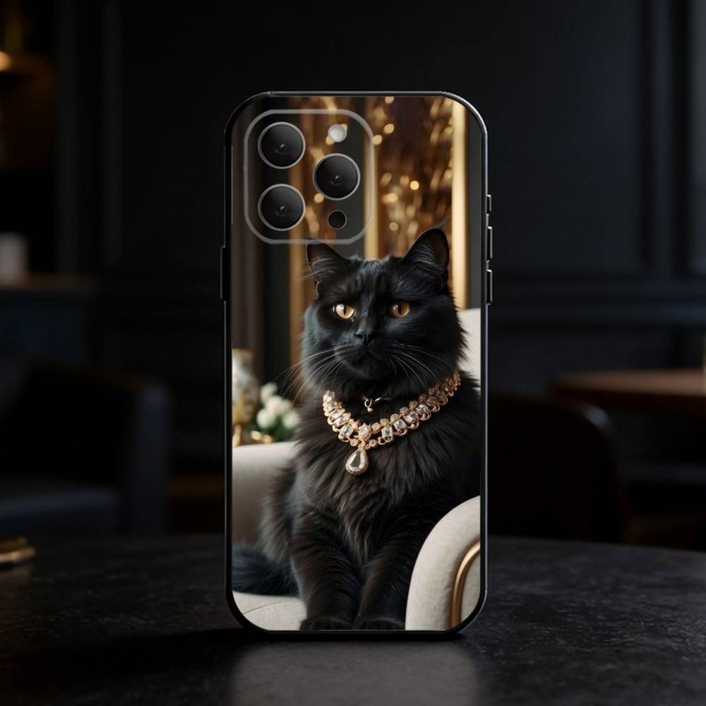 

Черный Чехол-Кот Для iPhone 17,16,15,14,13,12,11 Plus,Pro Max,SE4Мягкий Силикон Черный Чехол iPhone13PROMAX