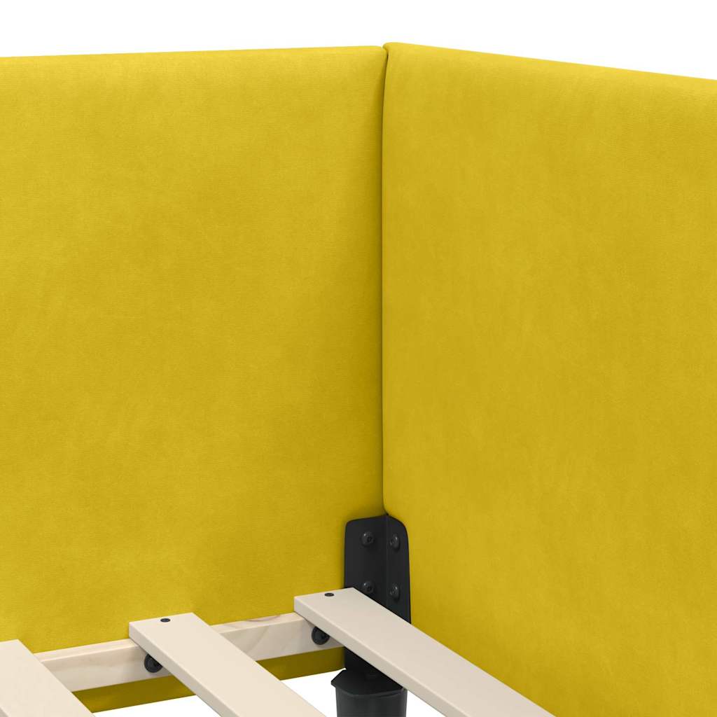 Corner Bed Frame with Headboard Yellow 100 Cm X 200 Cm Velvet