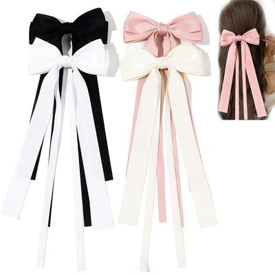Long Ribbon Bow For Girls Double Bowknots Tassel Clips Barrettes Kawaii Pins Kids Hair Accessories Women