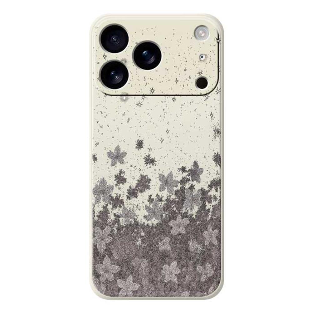For iPhone 17 Pro Case Grey Flowers Pattern Printing Straight Edge TPU Phone Back Cover