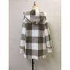 Women's Autumn and Winter Hooded Plaid Warm Top, Mid To Long Plush Cardigan Jacket