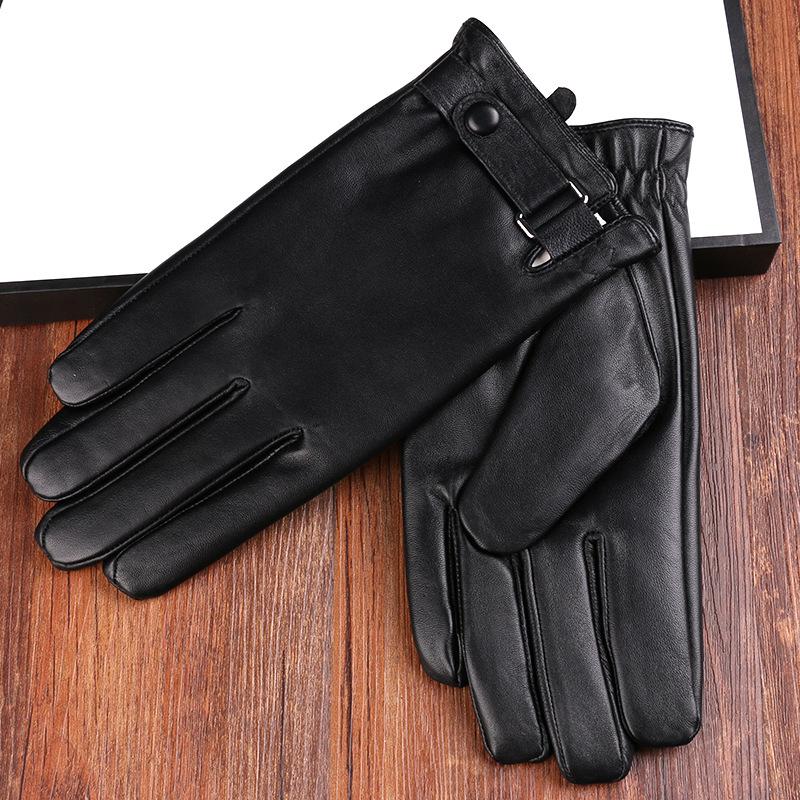 Autumn and Winter Sheepskin Gloves for Men with Plush Velvet Thickened Warmth and Cold Driving Outdoor Riding Three String Touch Screen Gloves