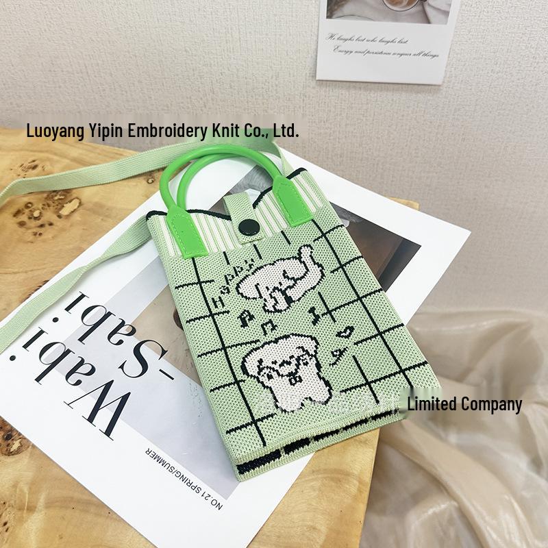 Cute Cartoon Dopamine Knit Crossbody Phone and Coin Bag
