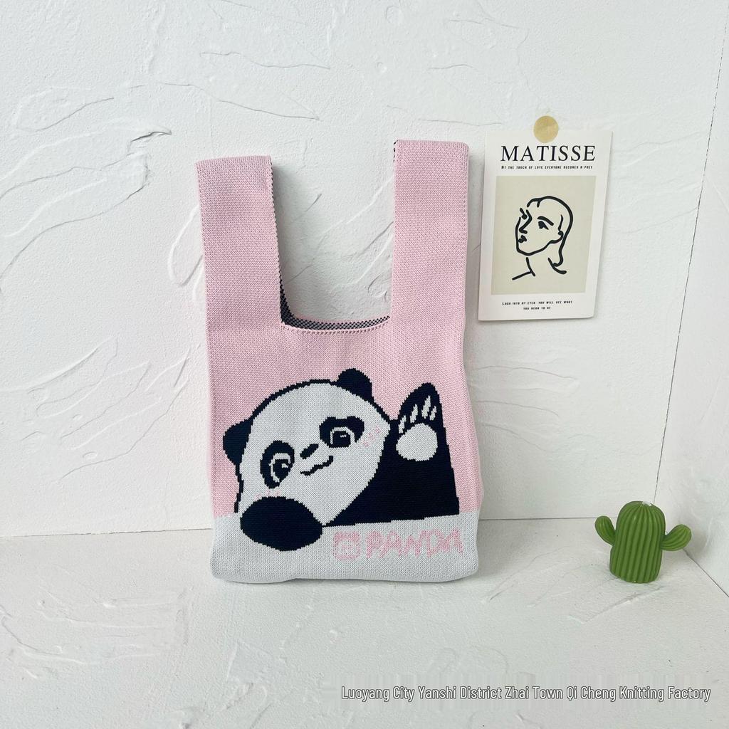 Panda Knit Women's Cross-Border Wrist Tote Handbag