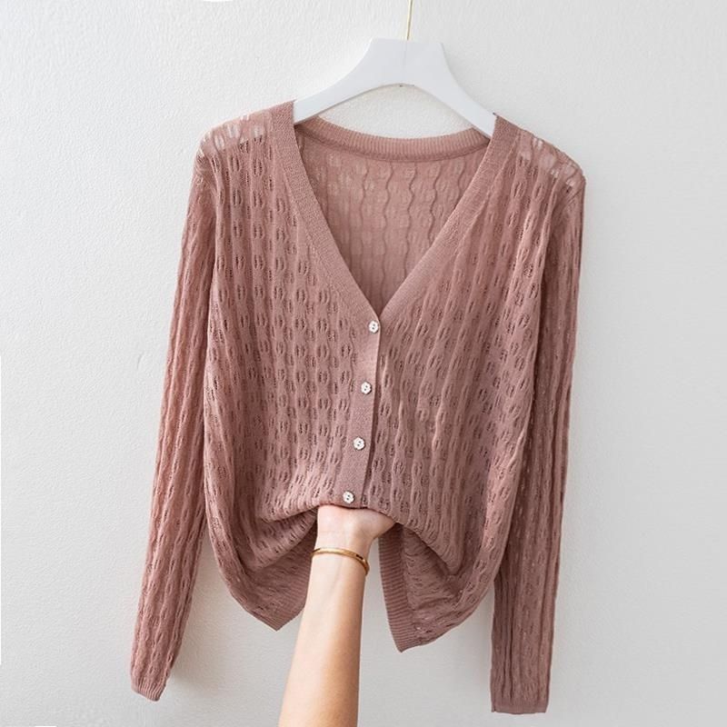 

V-образный вырез, внешний, шелковый трикотажный кардиган, женский, новый, свободный, большого размера, солнцезащитная рубашка, тонкий вырез, ажурный топ-шаль 3XL