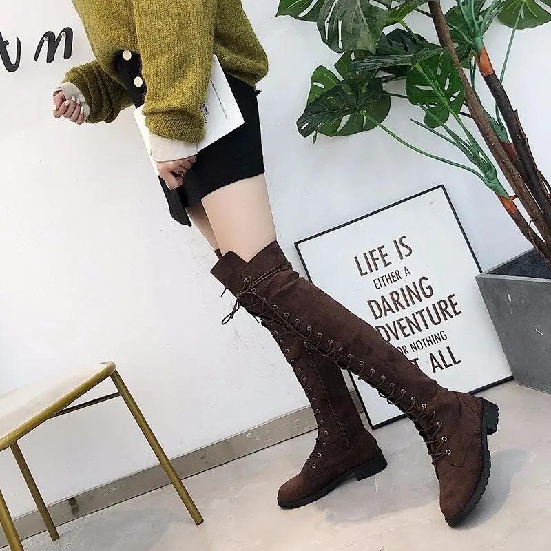 Fashion Ladies Knee High Shaft Shoes Autumn Women's Long Boots Thigh Elegant With Low Heels Above Over The On Offer Large Size Warm Y2k
