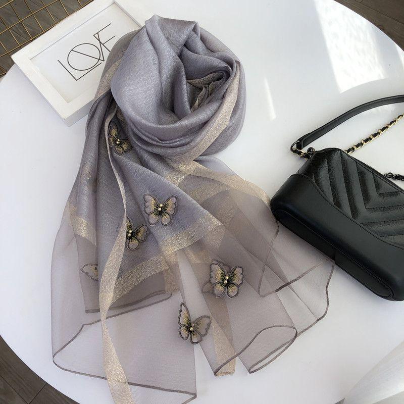 Schal Schal Bestickter dreidimensionaler Schmetterling Dünner und langer Seidenschal Damenschal