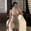 Women's Chain Halter Nightclub Pajamas Sexy Backless Side Slit Wrap Sleepwear Mini Nightie Erotic Hot Night Club Nightdress Set