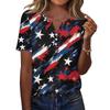 Women's T Shirt Independence Day Print Button Short Sleeve Daily Weekend Fashion Basic V- Neck Regular Top