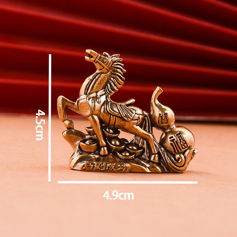 Brass Horse Step On Coins Lucky Statue Feng Shui Desk Ornament Zodiac Animal Figurines Miniatures Pure Copper Crafts Collections