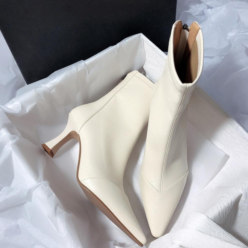 Pointed Elegant Korean Heart Thin Boots Thin Heel Zipper High Heel Short Boots Women