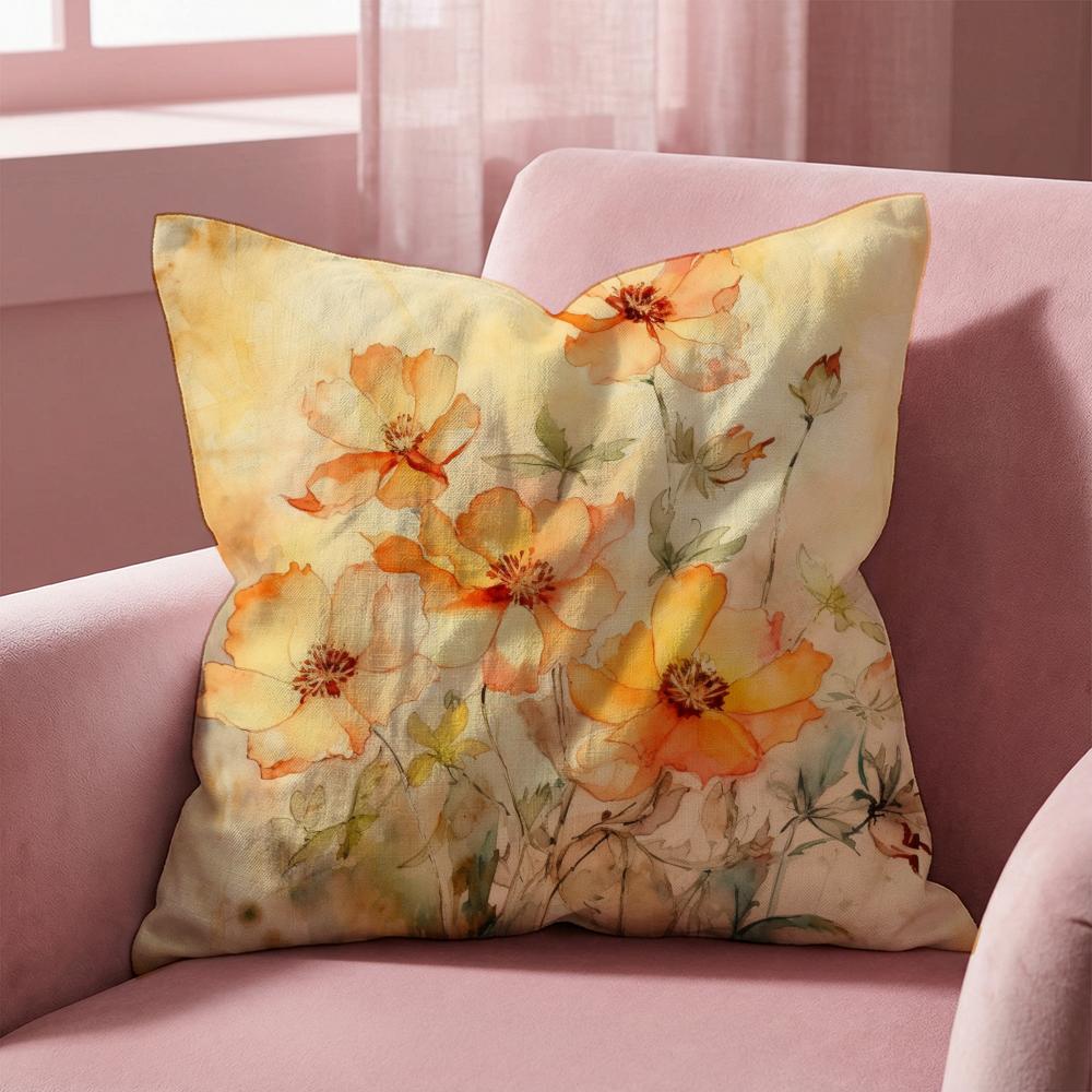 Saffron Color Floral Cushion Cover Multi-Scene Pillow Cover for Home & Car - Reversible, Soft & Durable for Daily Use