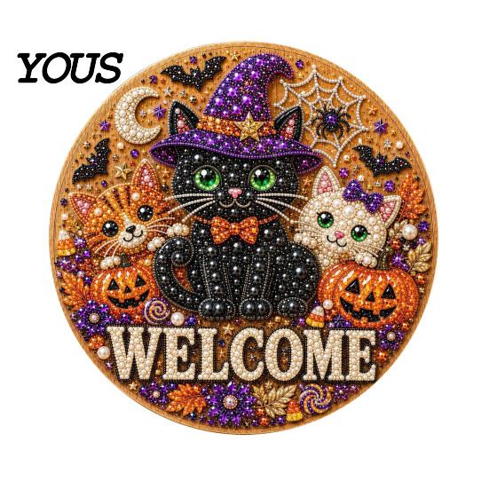 Handmade Welcome Sign Crafts Halloween Faux Pearl Door Kit, Ghost Skull Skeleton Cat Kit Painting Arts for Wall Decoration