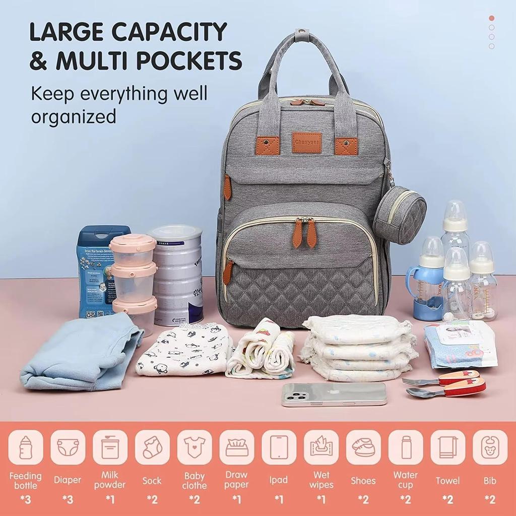 3 In 1 Diaper Bag Backpack Foldable Baby Bed Waterproof Travel Bag with USB Charge Diaper Bag Backpack with Changing Bed 3 Types
