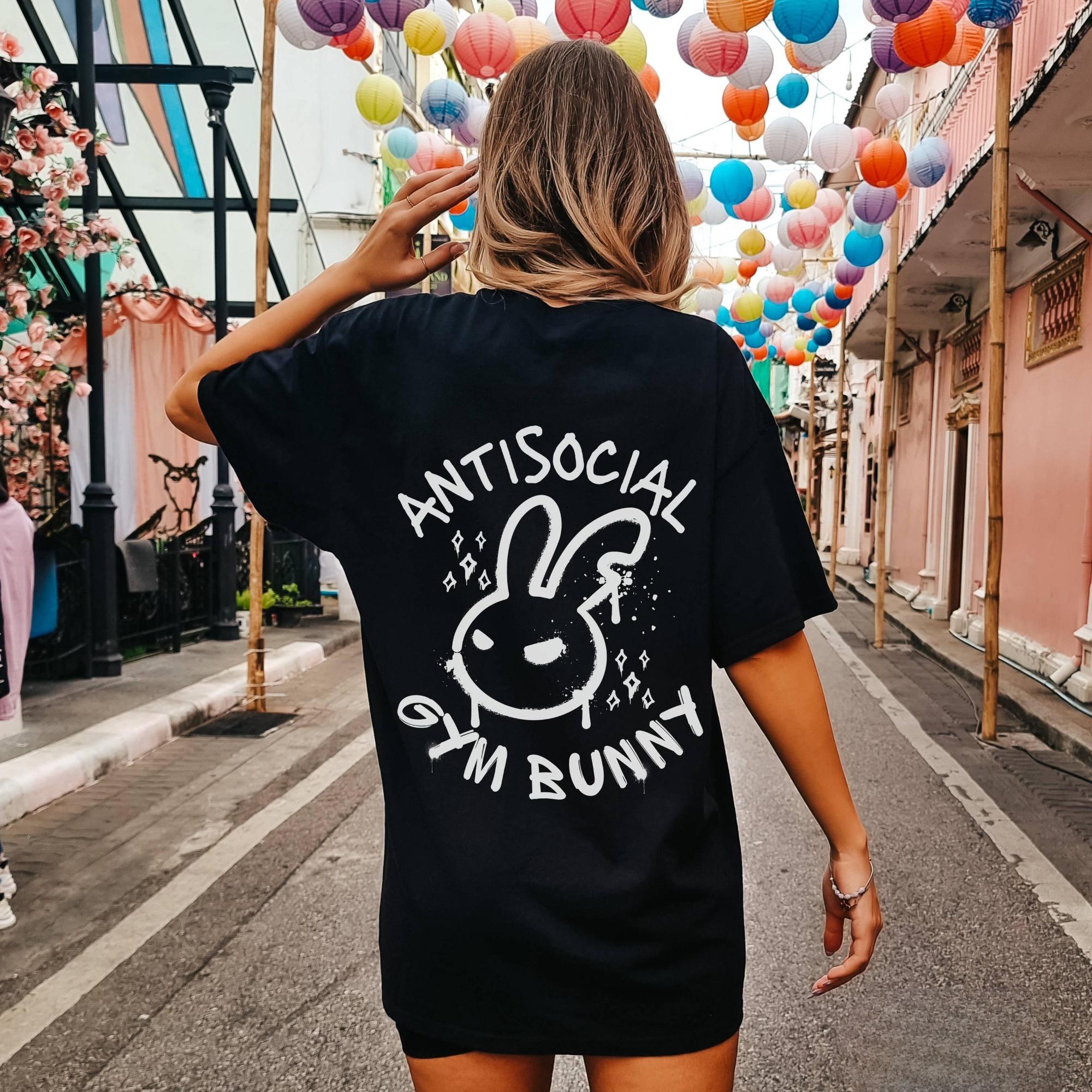 

Antisocial Gym Bunny Printed Womens Tshirt SpringSummer Fashion Trend Pure Cotton Top Neutral Short Sleeve Fitness Tshirt S