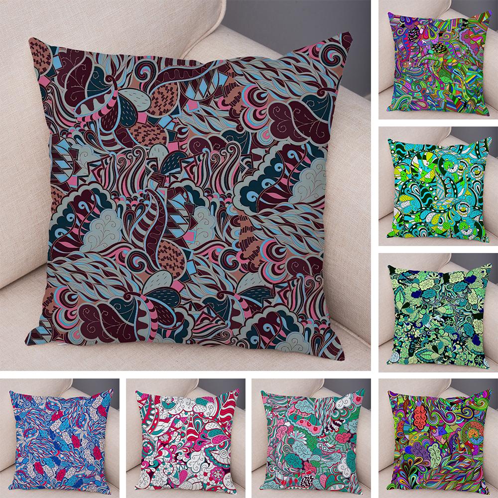 Bright Abstract Bohemian Floral Art Print Household Sofa Bedroom Decoration Pillow Cover Cushion Shell
