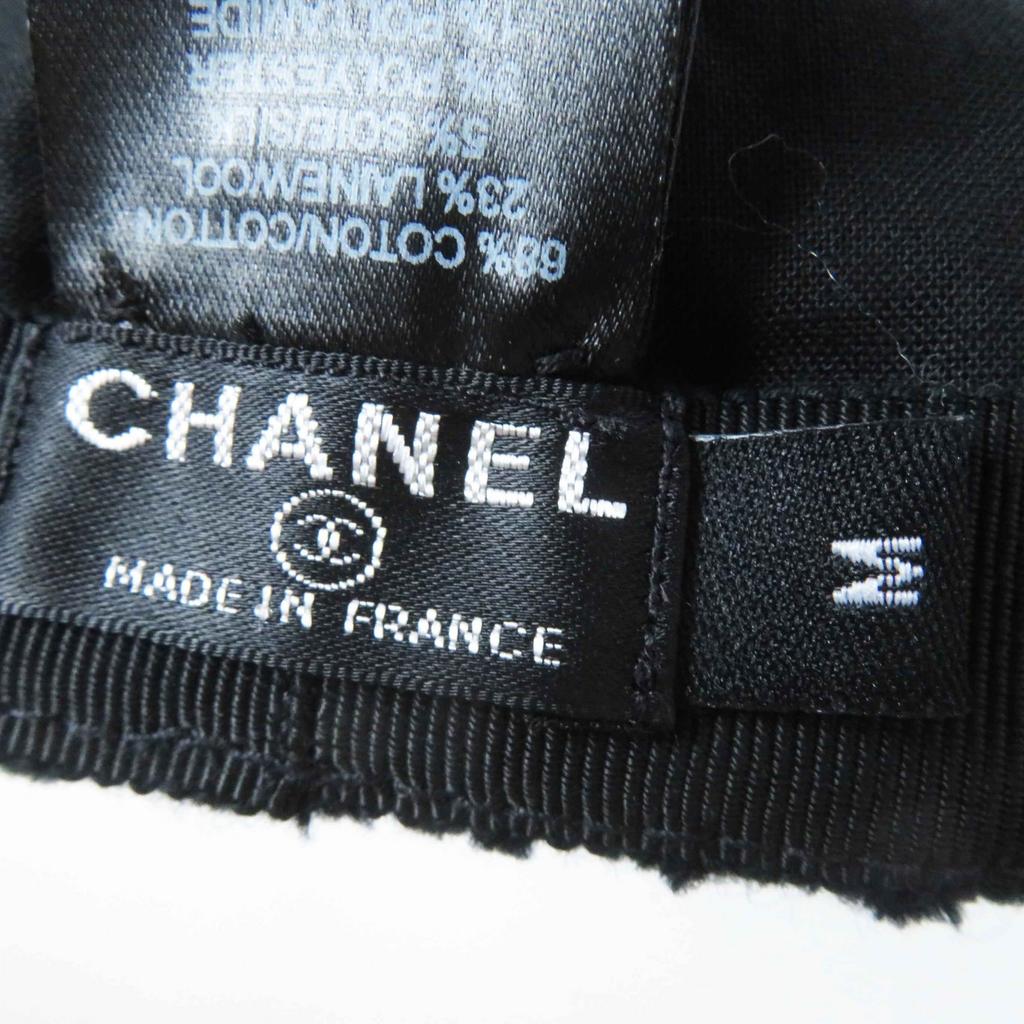 Excellent CHANEL cap COCO Mark Fantasy Tweed Black glitter cotton Women M 22B  Used