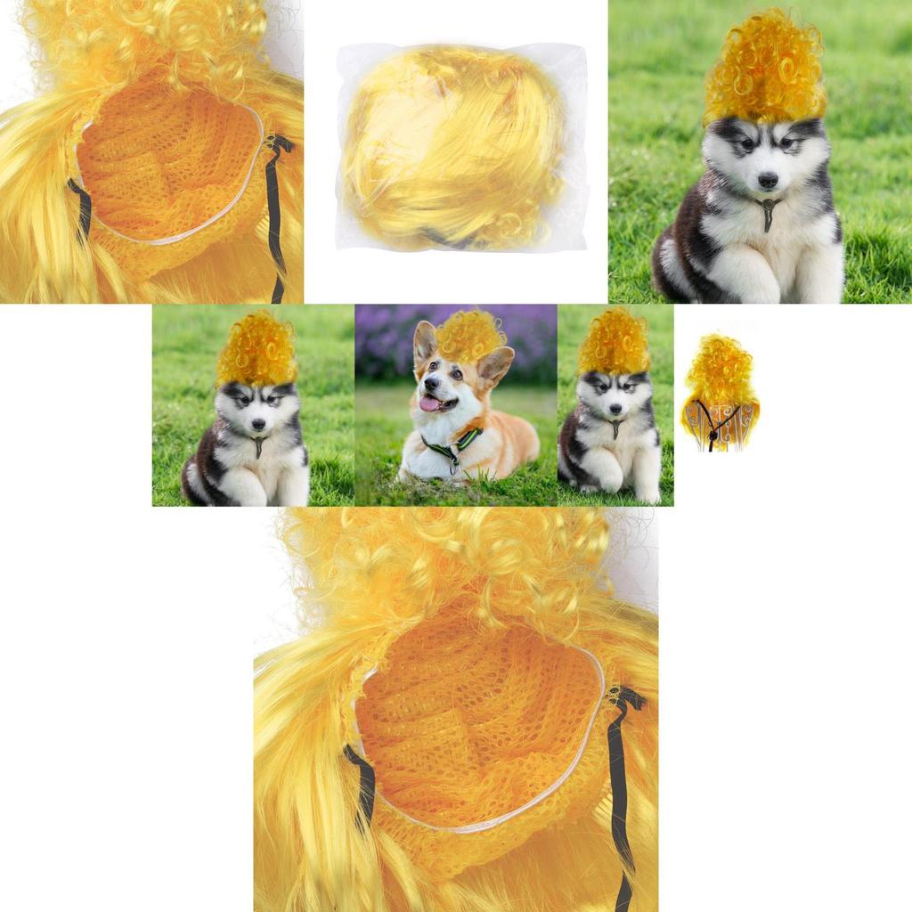Stylish Yellow High Hat Pet Wig With Bangs Ideal For Cats And Dogs For Halloween And Christmas Celebrations