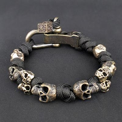 Mens Vintage Skeleton Paracord Bracelet Adjustable Gothic Braided Hand Jewelry Gift