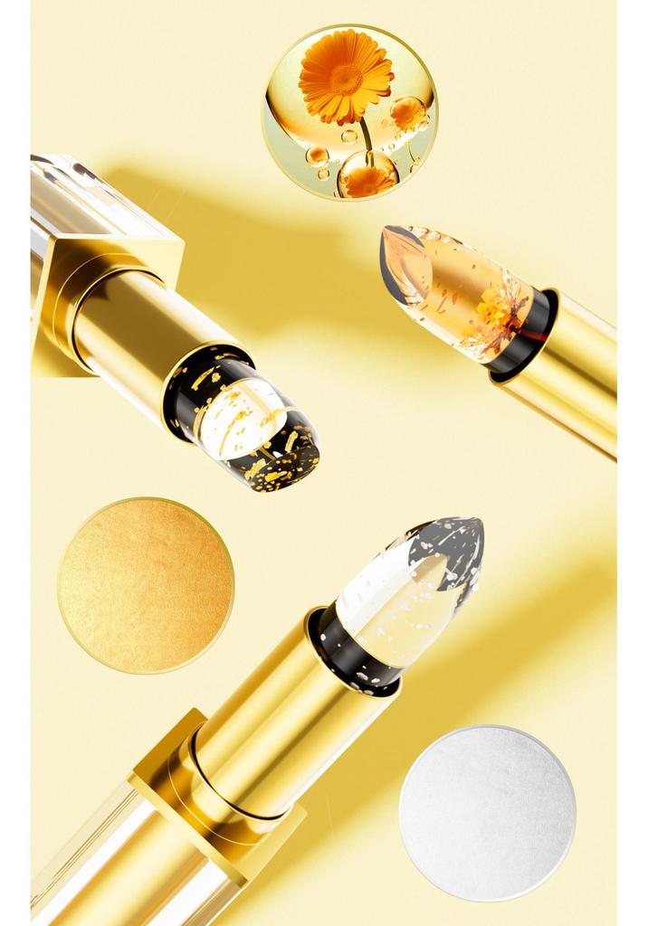 HelloKiss 3-teiliges Farbwechsel-Lippenstift-Set mit Blumeninfusion und Blattgold, einfach aufzutragen und feuchtigkeitsspendend.