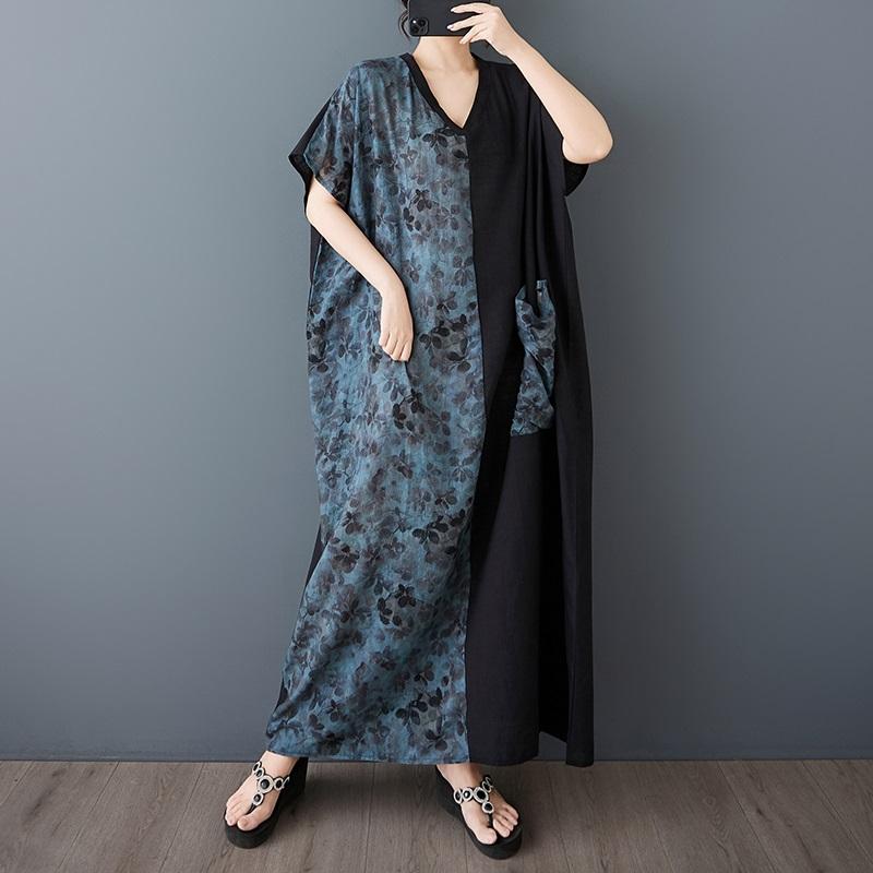 Короткий рукав Плюс размер Хлопок винтажный цветочный новый в платьях для женщин повседневное свободное макси длинное летнее платье