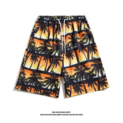 Coole hawaiianische Strandshorts aus Eisseide für Herren, Sommer, dünnes Design, japanische Retro-amerikanische Trendmarke, lässige Fünfviertelhose