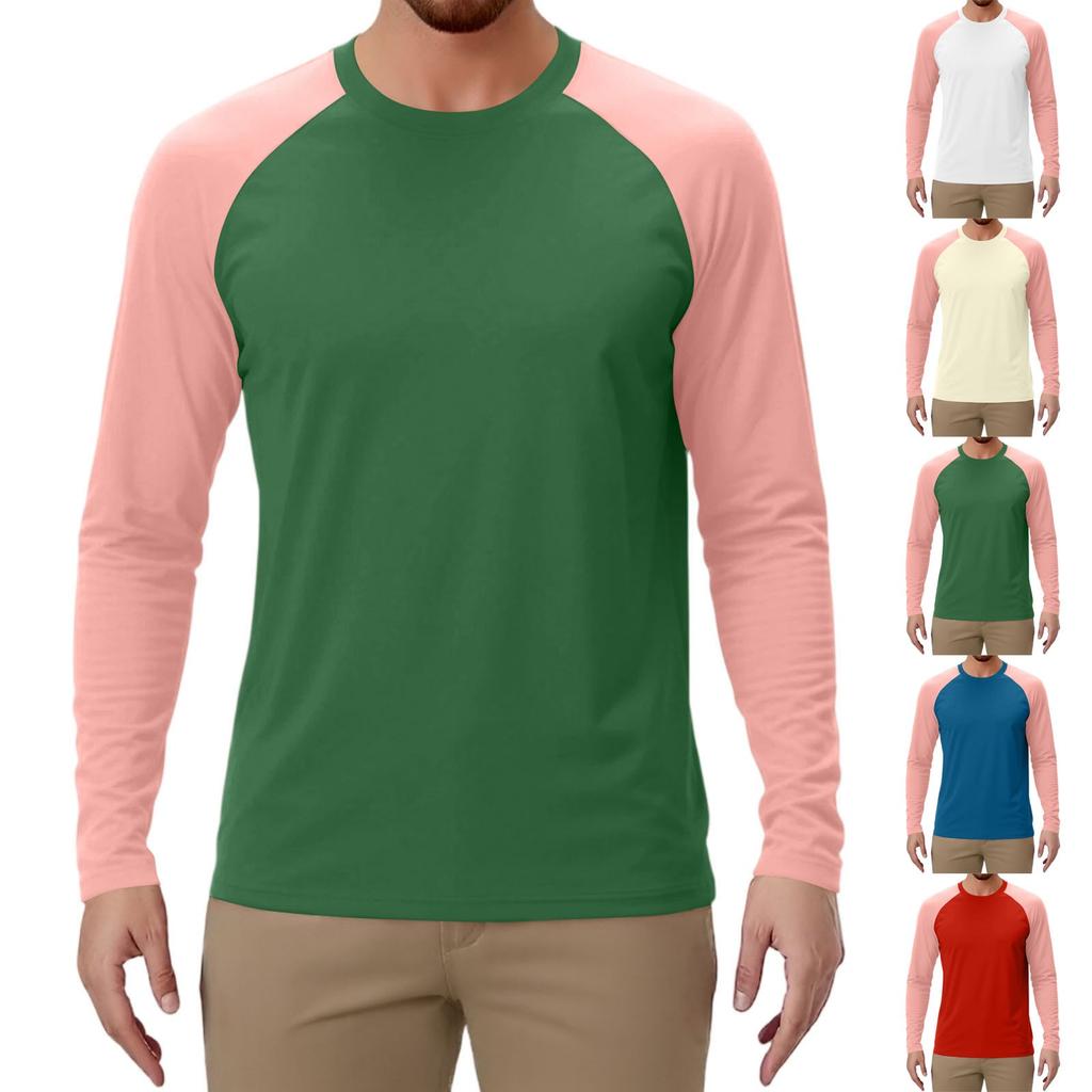 Men's Contrast Color Raglan Long Sleeve Sports Top
