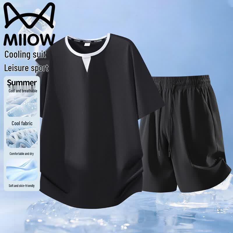 MIIOW Men's Summer Faux Two-Piece T-Shirt & Shorts Set