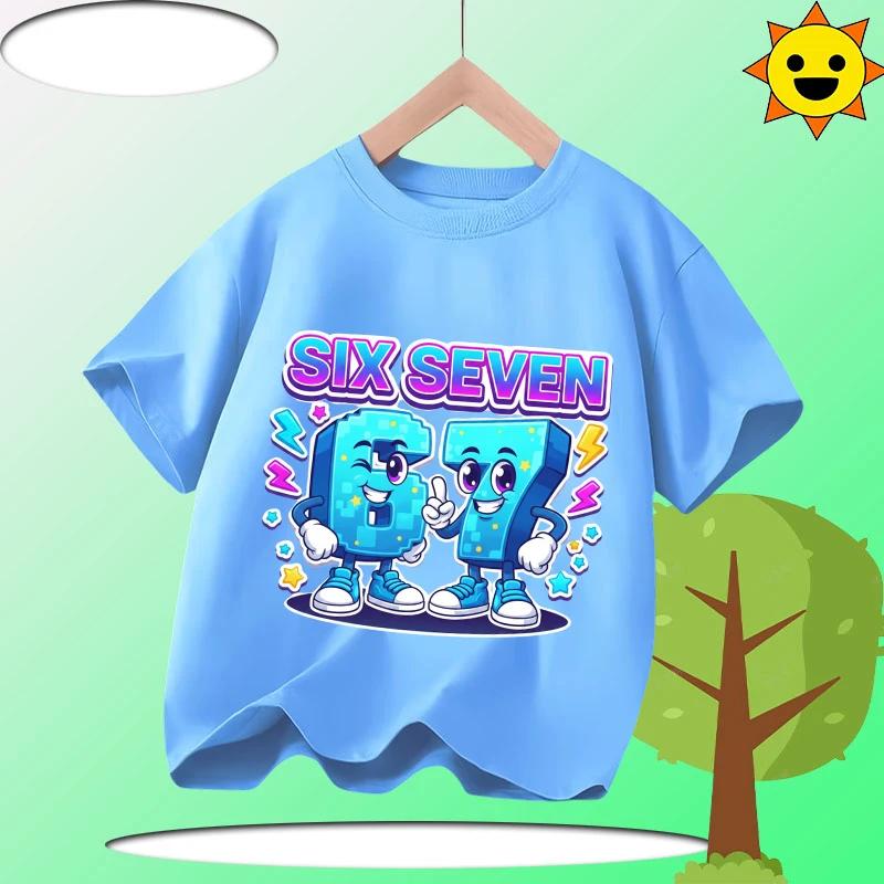 Kids T-Shirts Fashion Oys Girls Polyester Tee Italian 67 Casual Children Clothes Top Summer 67 Six Seven Cool Funny Printed T-shirt